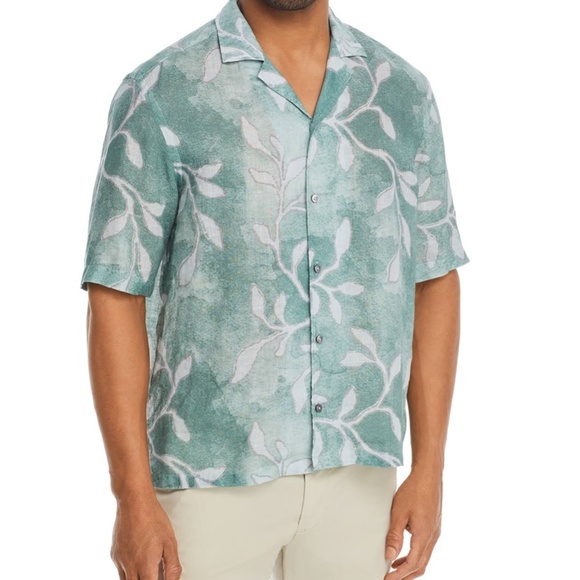 HUGO BOSS Lars Regular Fit Palm Frond Print Short Sleeve Button-up Shirt - Picture 1 of 9